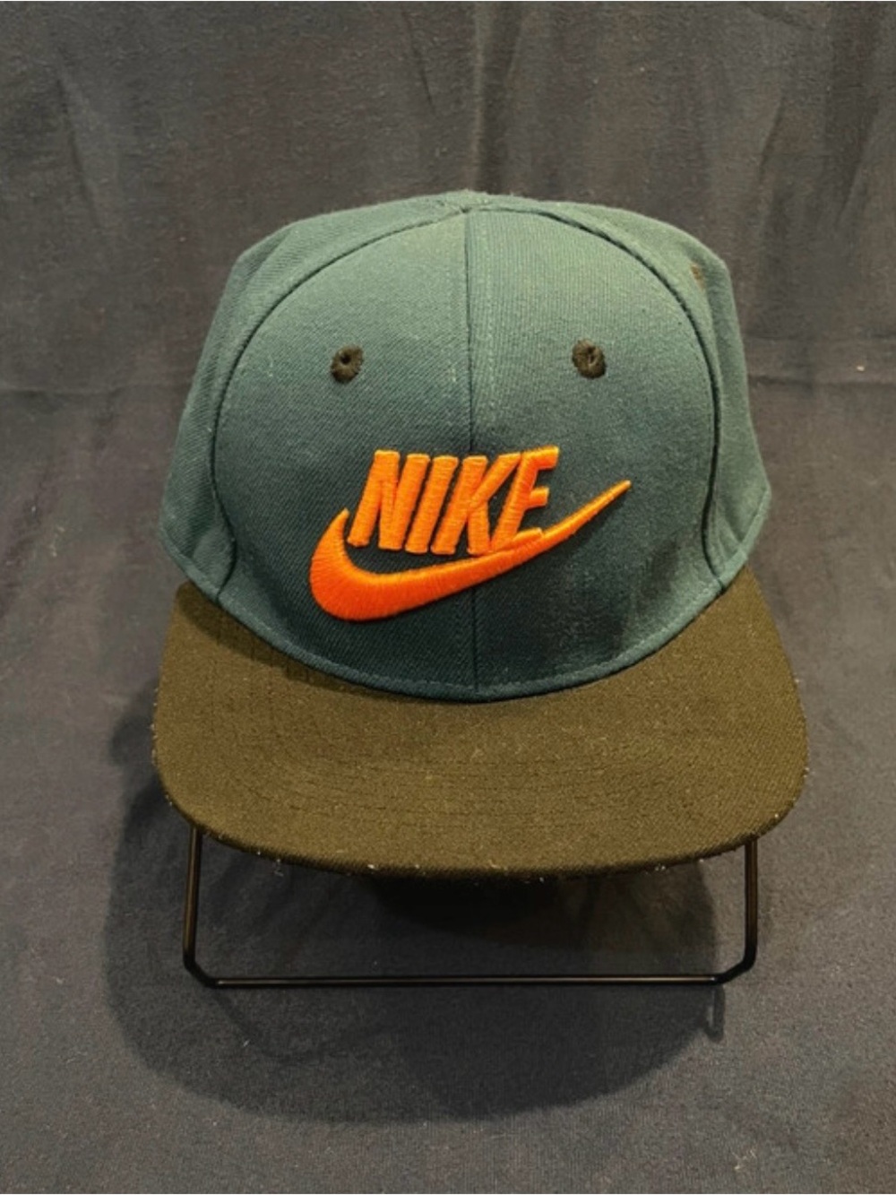 Nike Dark Green and Black Snapback Cap with Orange Embroidered Swoosh (Size 4-7)